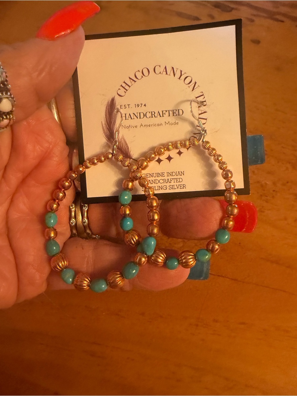 Turquoise & copper handmade  Beaded Hoop Earrings new